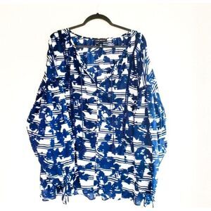 Lane Bryant Womens Top Blue 22/24 Boho Peasant Plus Size 2X